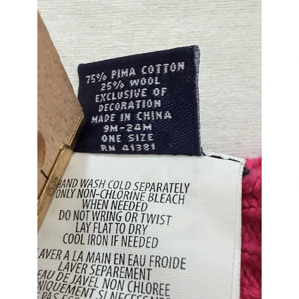 Ralph Lauren Infant knitted Hat Pink SZ-9M-24M 75% Pima Cotton 25% Wool One‎ SZ